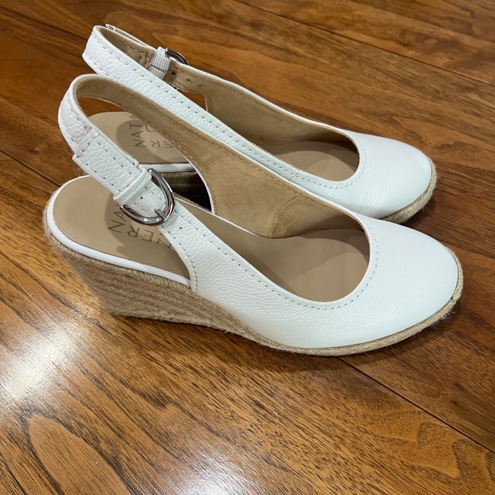 Naturalizer White Leather Espadrille Wedge Slingback Sandals Round Toe Shoes 6.5